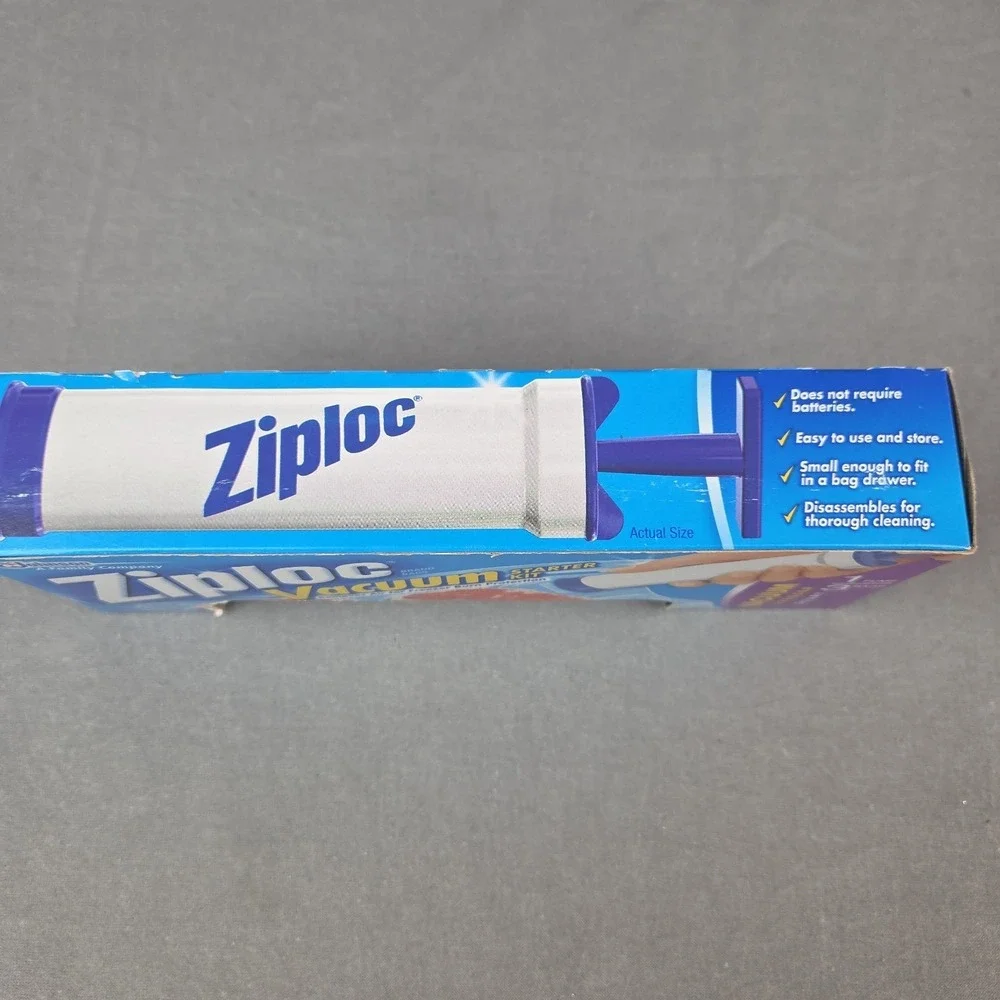 Ziploc Vacuum Starter Kit Hand Pump 3 Freezer Quart Bags New In Box Discontinued